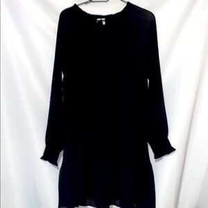 LOFT WO SIZE LG Black Cocktail Dress with‎ Bishop Sleeves and Crew Neck pleated